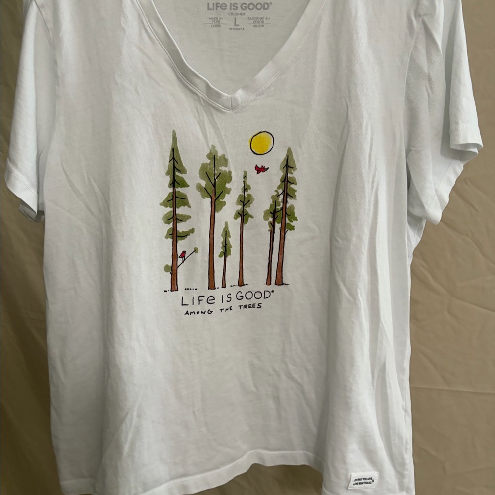 Life is Good White 'Among the Trees' V-Neck Tee